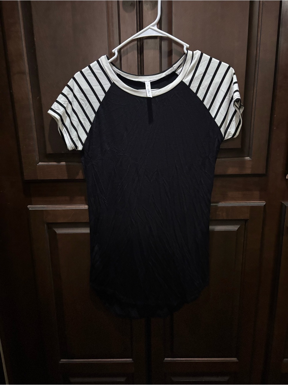 Striped Sleeve Black Raglan Women’s Top
